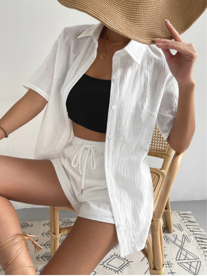 Women's Casual Cotton Loose Fit Shirt and Shorts Set