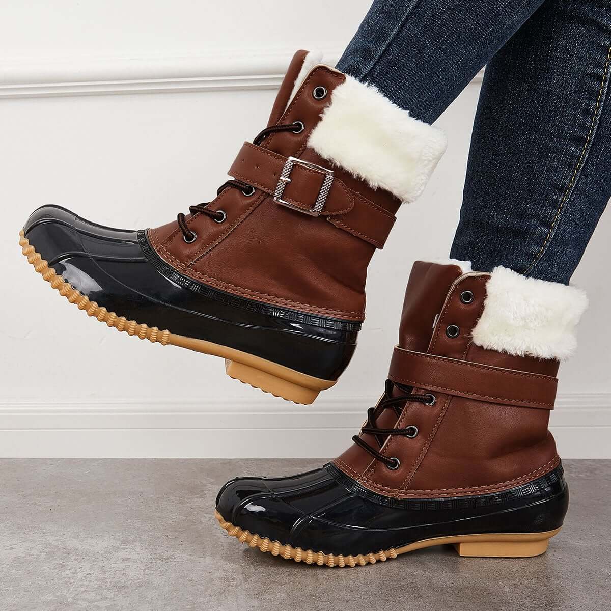 Non Slip Warm Fur Lining Snow Boots Waterproof Duck Ankle Boots