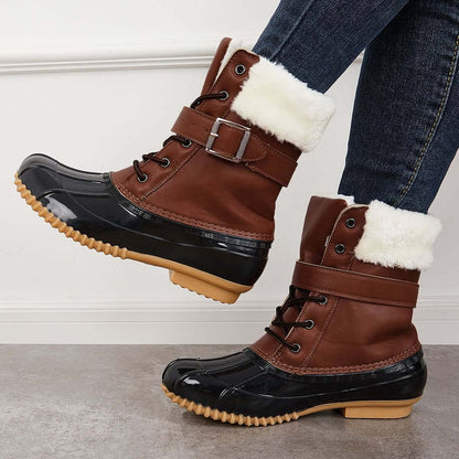 Non Slip Warm Fur Lining Snow Boots Waterproof Duck Ankle Boots