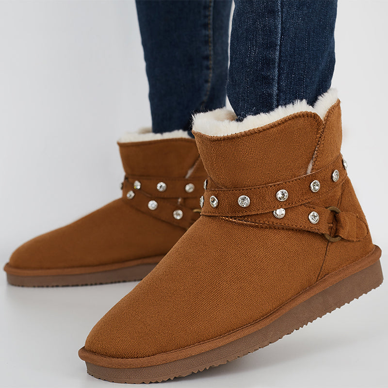 Rhinestone Decor Warm Fuzzy Lining Snow Booties Winter Ankle Boots