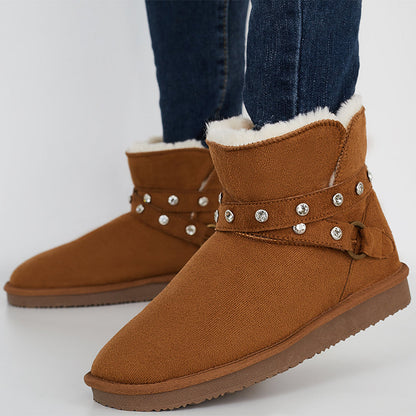 Rhinestone Decor Warm Fuzzy Lining Snow Booties Winter Ankle Boots