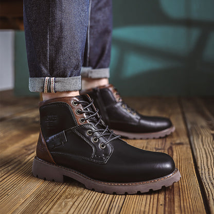 Men's Lace up Zippered Leather Boots