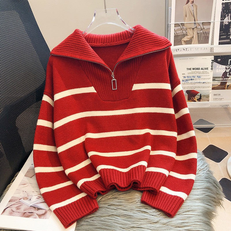 Warm Women's Classic Striped Crew Sweater
