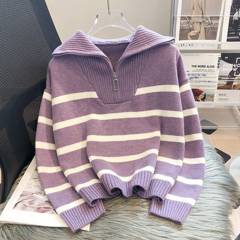 Warm Women's Classic Striped Crew Sweater