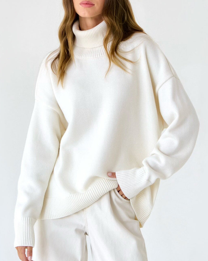 Ladies Warm Crew Neck Knit Sweater - OutfitLondon
