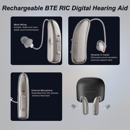 Rechargeable Behind Ear Hearing Aids, Bluetooth with App Control