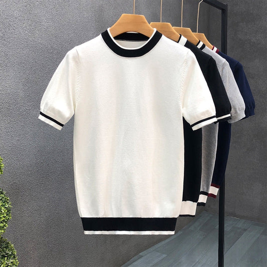 Men's Casual Cotton Short Sleeve Knit T-Shirt with Contrast Trim