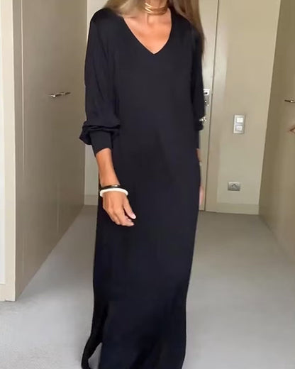 Comfortable Casual V Neck Summer Dress - OutfitLondon