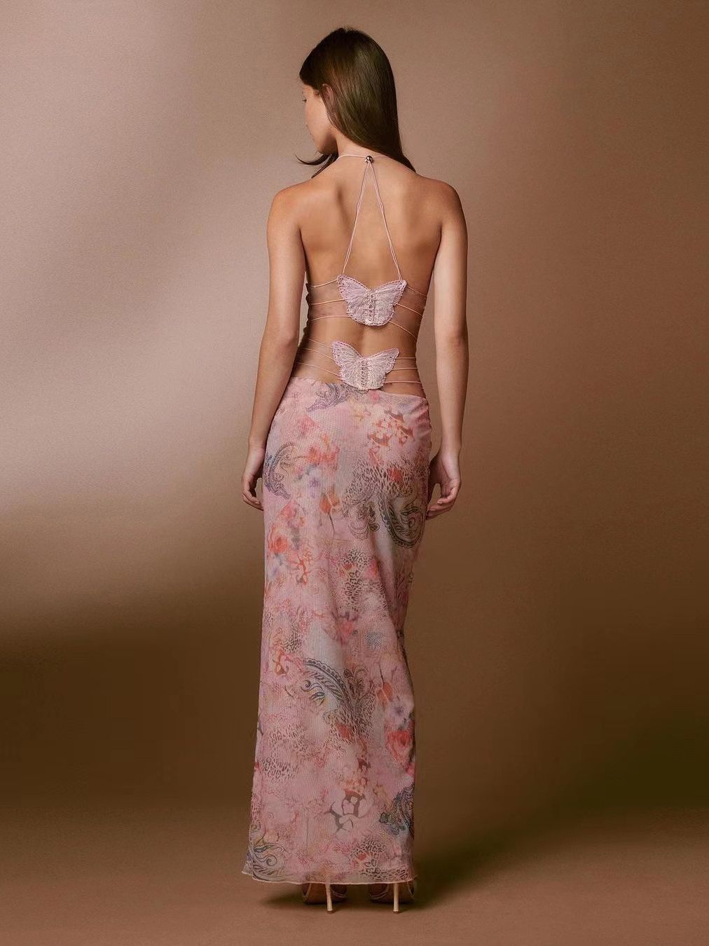 Women's Casual Floral Print Halter Neck Summer Dress