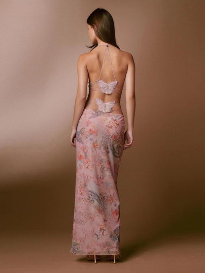 Women's Casual Floral Print Halter Neck Summer Dress