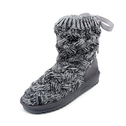 Knit Splicing Warm Ankle Boots Lace Up Winter Short Booties