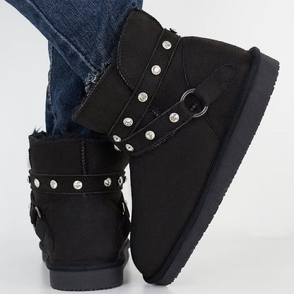 Rhinestone Decor Warm Fuzzy Lining Snow Booties Winter Ankle Boots