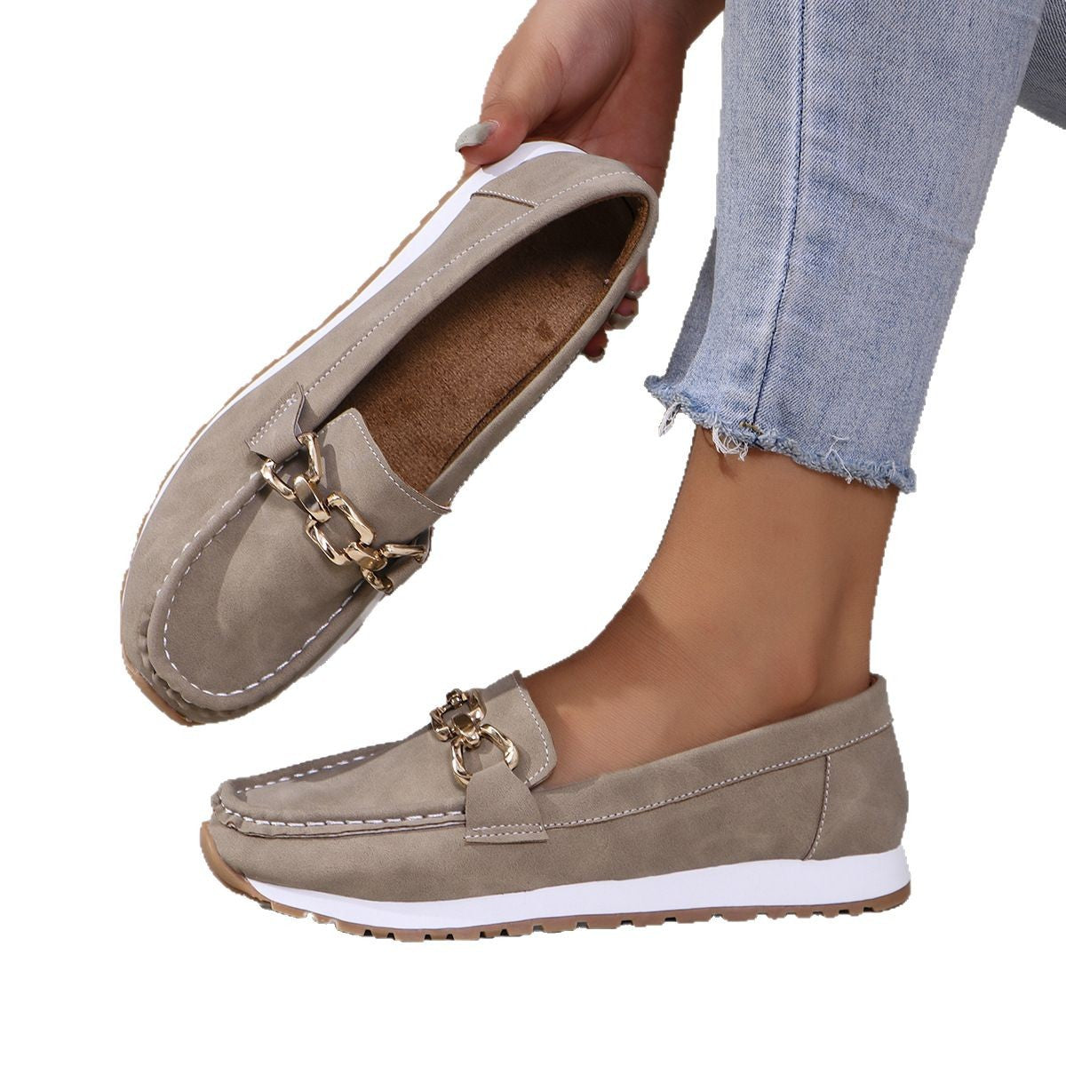 Orthopedic Suede Loafers Women Chain