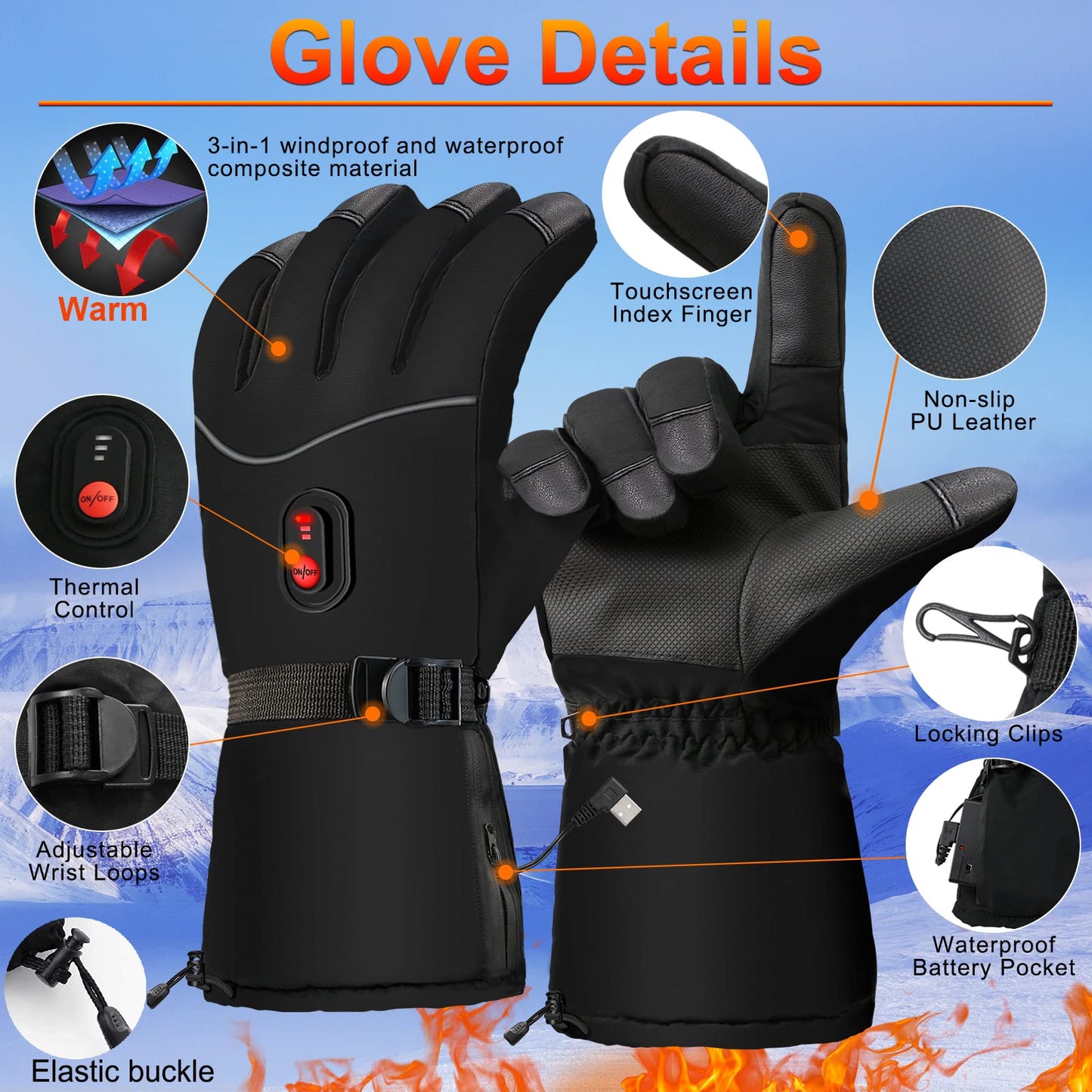 Heated Motorcycle Gloves Rechargeable Electric Heated Gloves