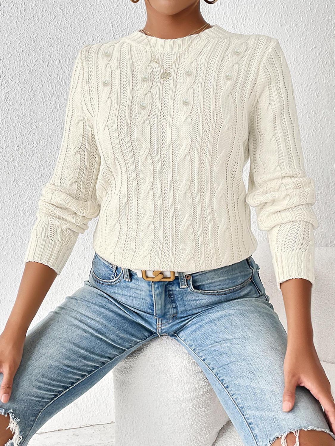 Cozy Ladies Cable Knit Jumper with Soft Cuffs