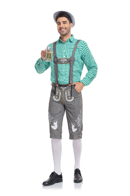 Men's Classic Leather Plaid Lederhose Festival Outfit