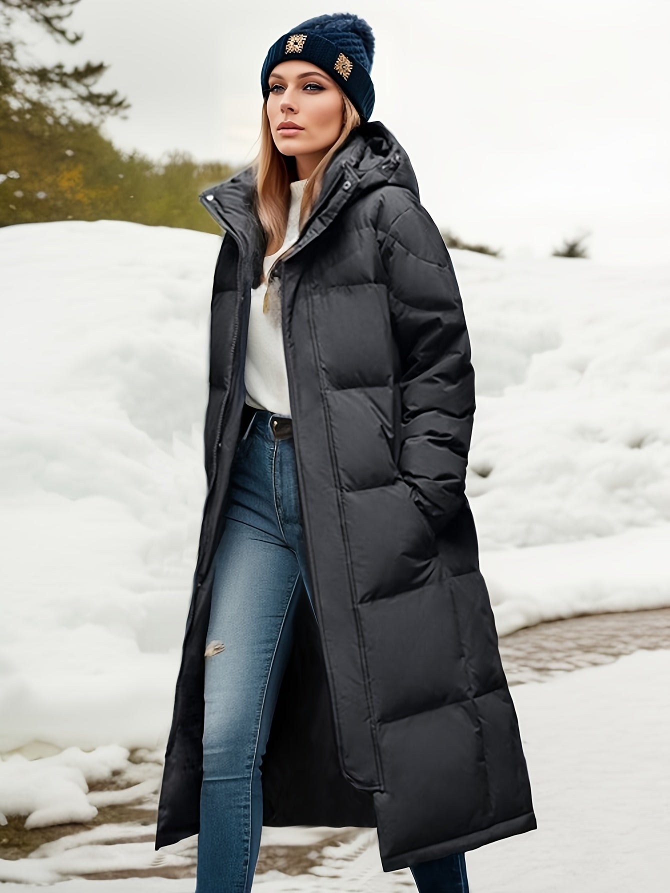 Insulated Water Resistant Ladies Puffer Jacket with Hood