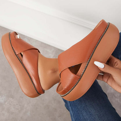 Women's Platform Criss Cross Slides Slip on Slide Sandals