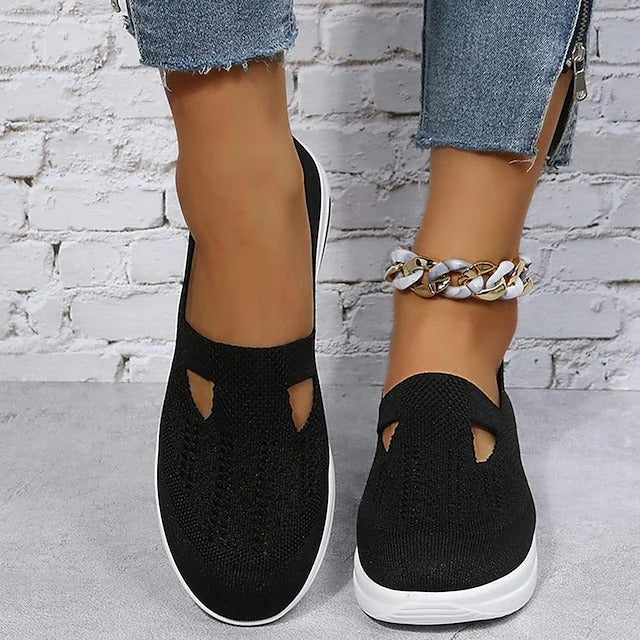 Women's Flyknit Flat Heel Round Toe Casual Walking Shoes