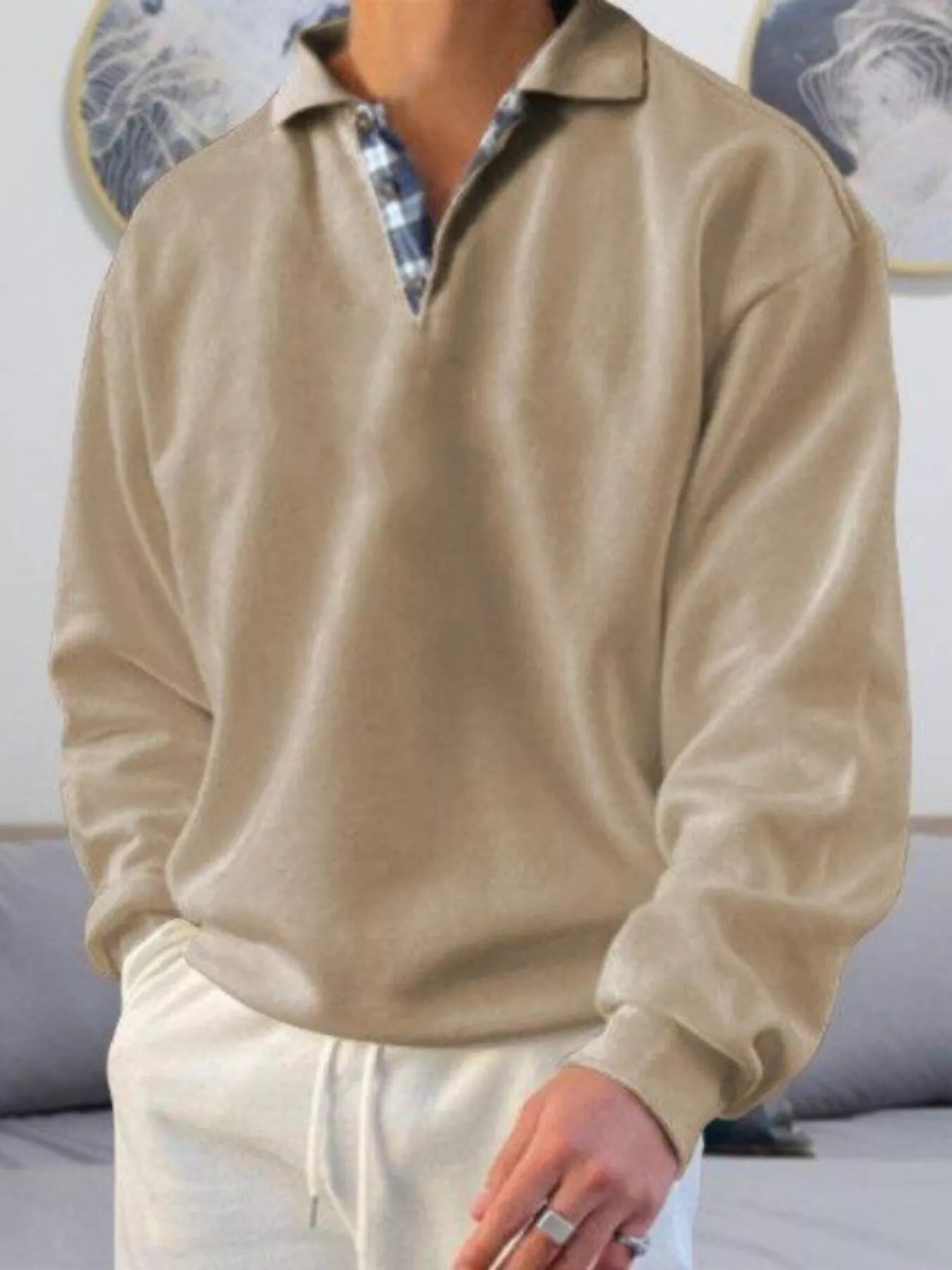 Large Mens Traditional Long Sleeve Polo Shirt