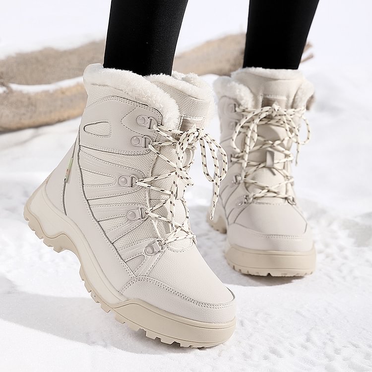 Warm Fuzzy Lace Up Ankle Boots for Women - OutfitLondon