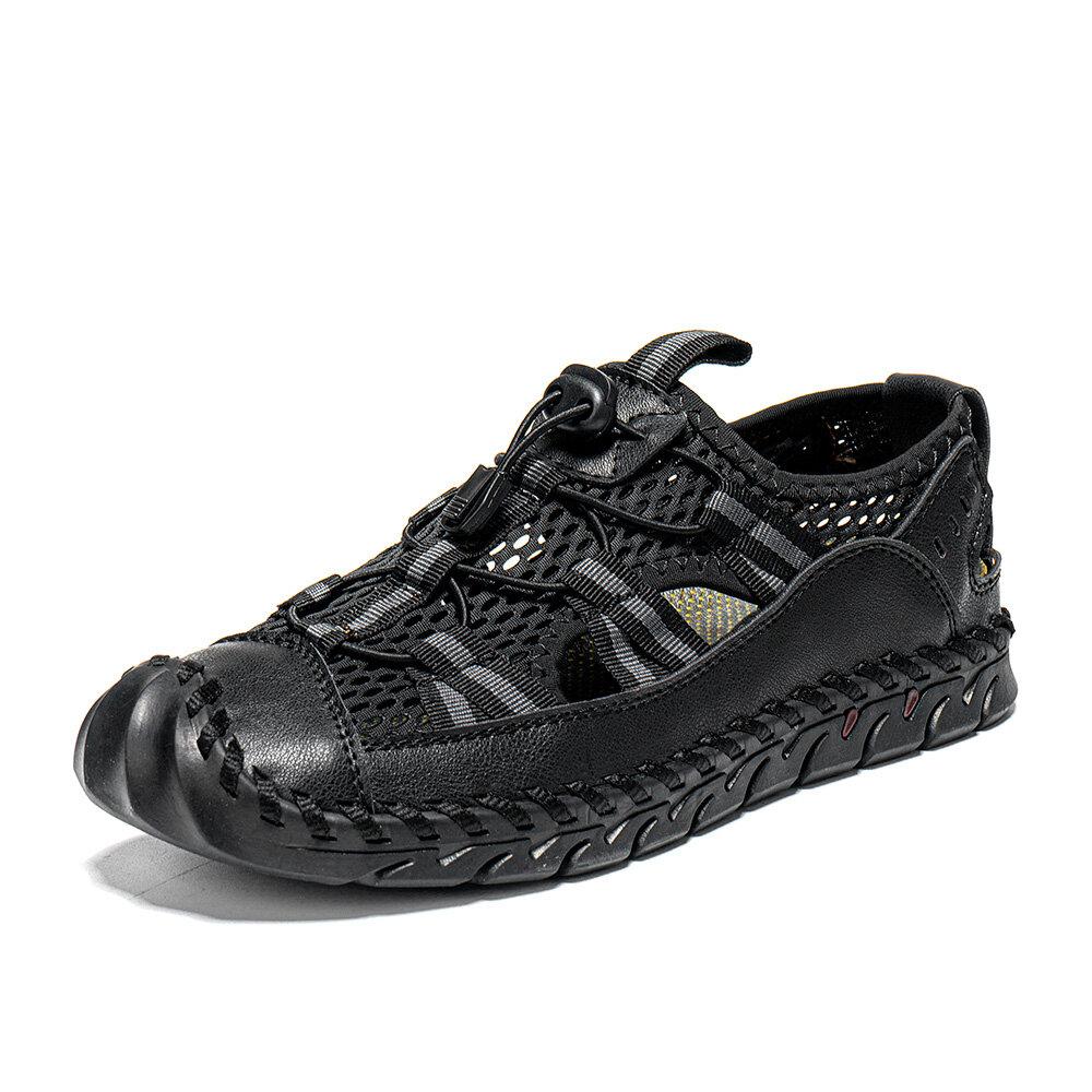 Men's Closed Toe Mesh Splicing Water Shoes Outdoor Microfiber Leather Sandals