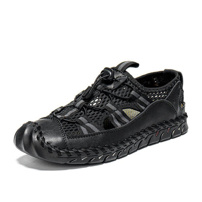Men's Closed Toe Mesh Splicing Water Shoes Outdoor Microfiber Leather Sandals