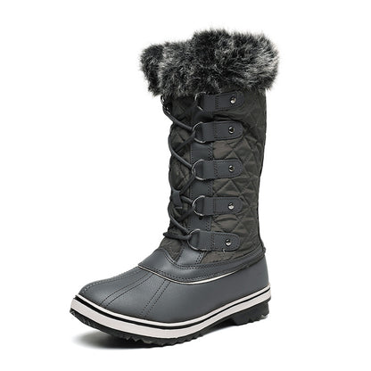 Warm Snow Boots Faux Fur Lined Lace up Mid Calf Winter Duck Boots