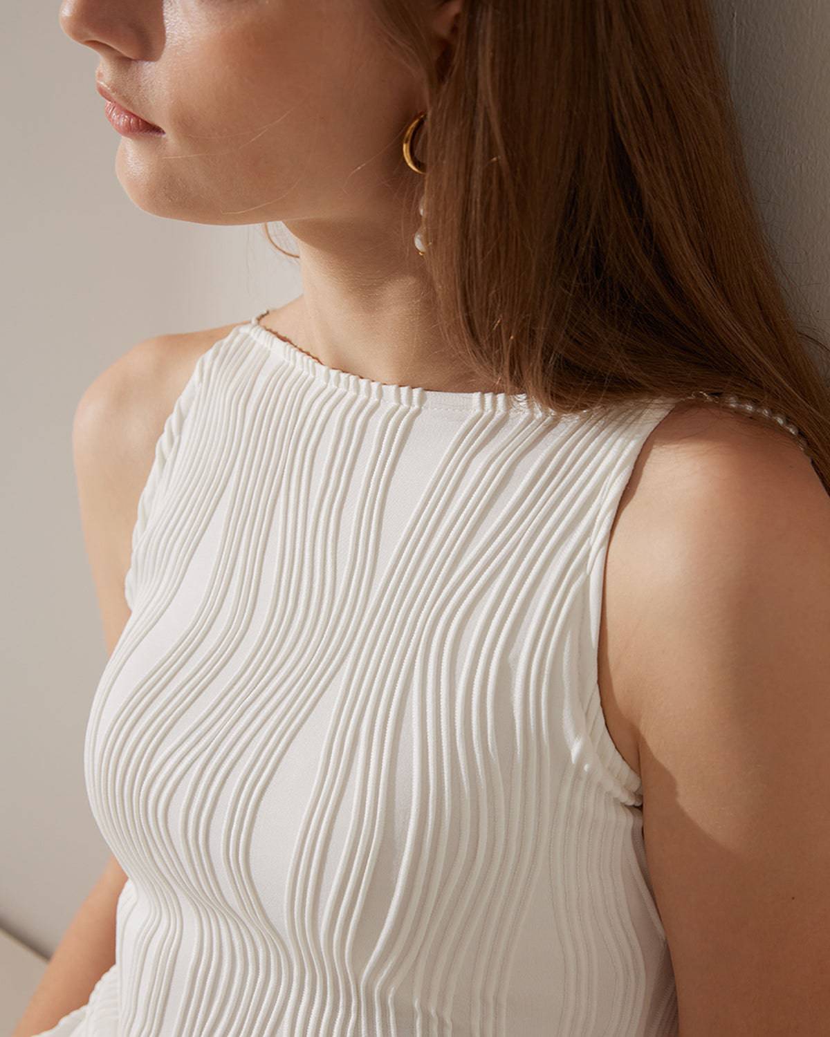 Charlotte | Textured Fit Pearl Strap Wedding Guest Dress