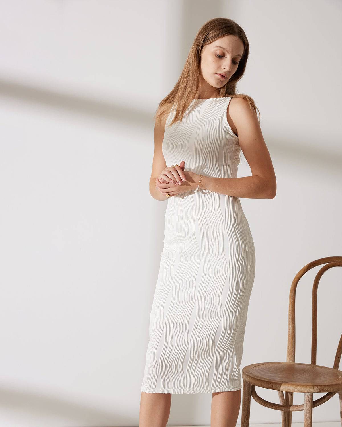 Charlotte | Textured Fit Pearl Strap Wedding Guest Dress