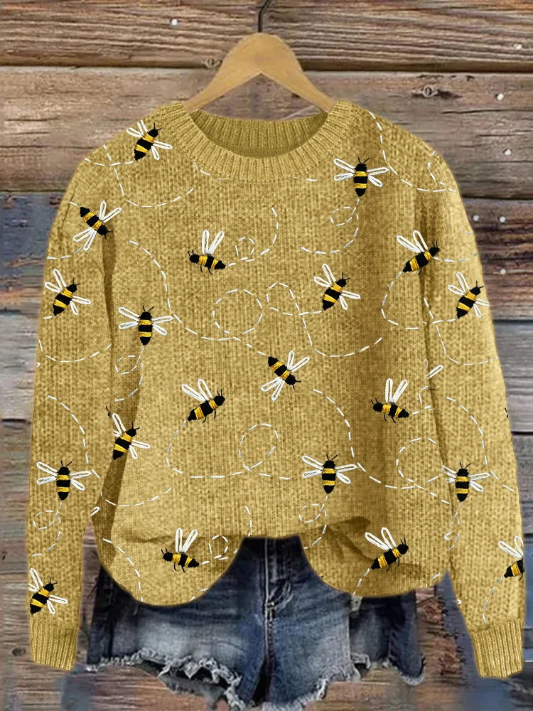 Warm Cable Knit Bee Sweater - OutfitLondon