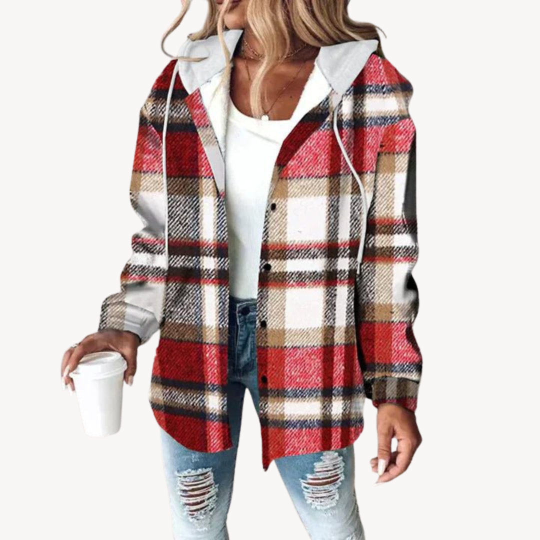 Checked Flannel Hoodie Coat
