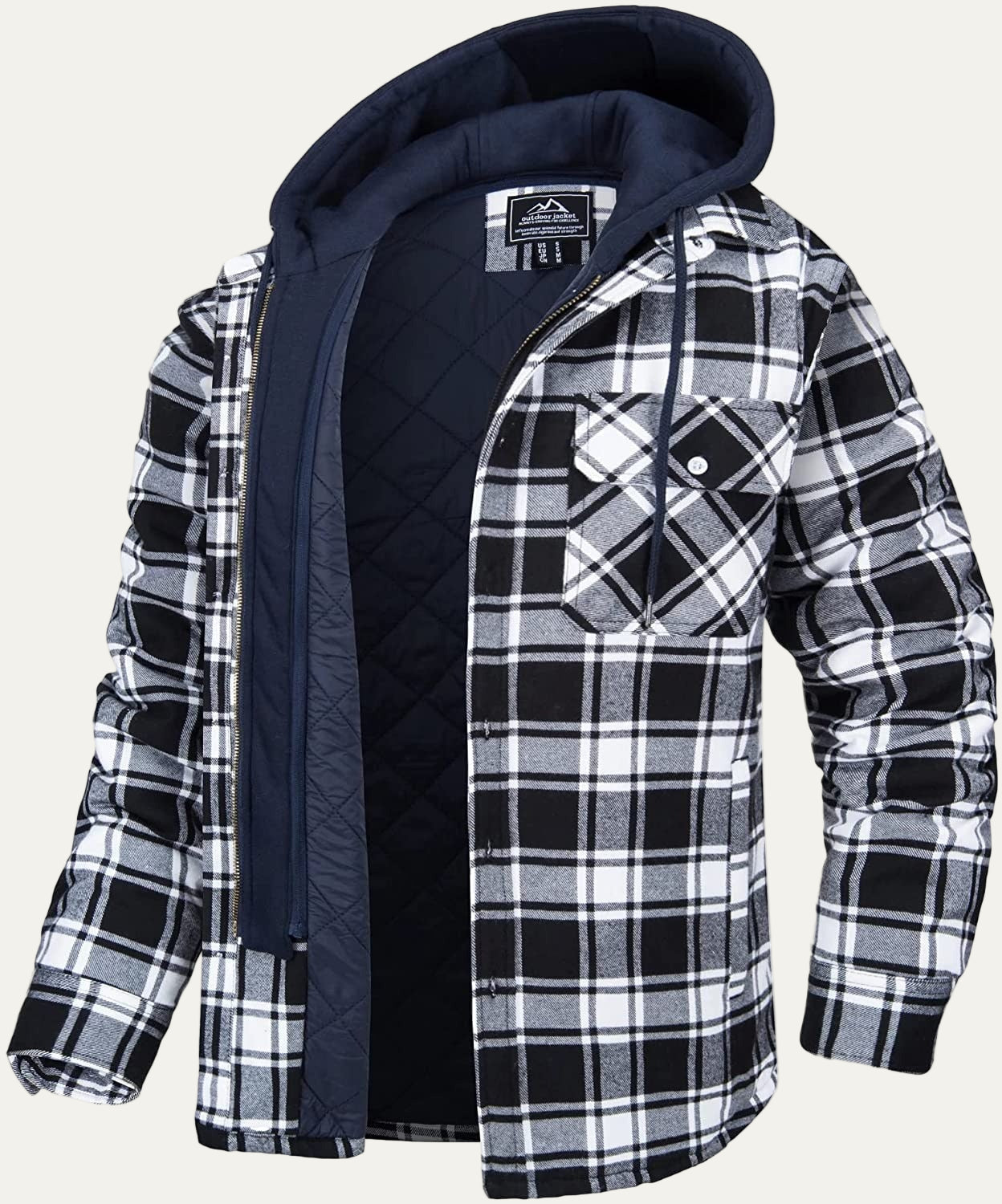 Warm Plaid Fleece Lined Hooded Jacket