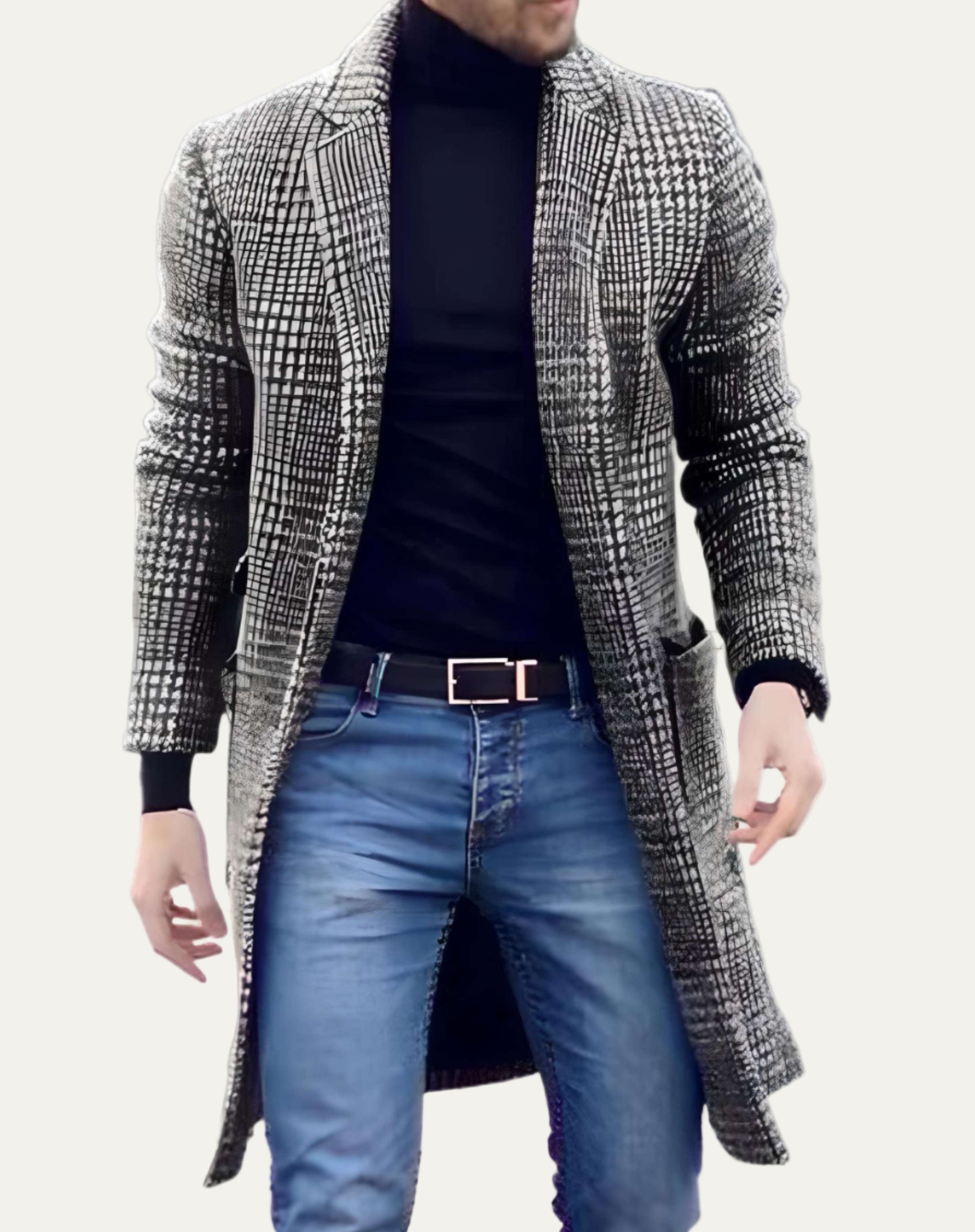 Classic Plaid Fitted Men's Long Coat - OutfitLondon