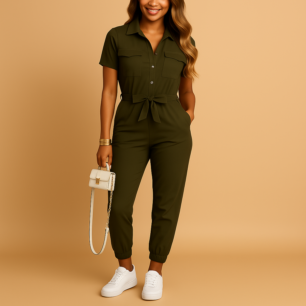 Slim Fit Women's Jumpsuit with Front Fastenings - OutfitLondon