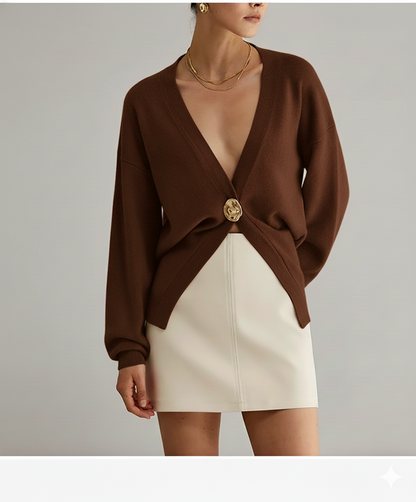 Women's Open Front Cardigan Sweater with Gold Buttons