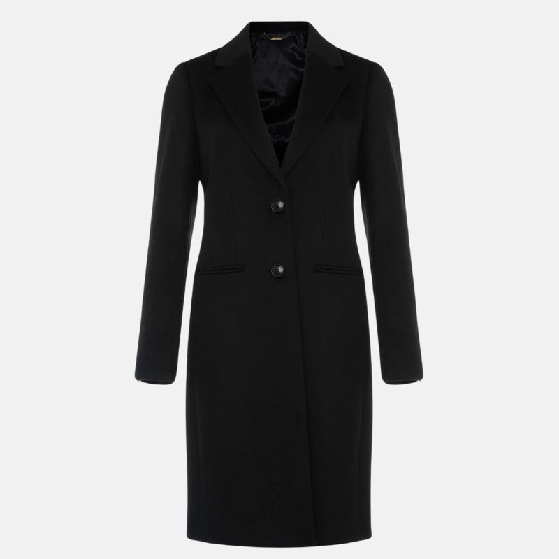 Women's Black Wool Long Coat - OutfitLondon
