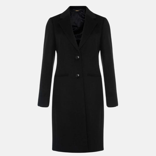 Women's Black Wool Long Coat - OutfitLondon