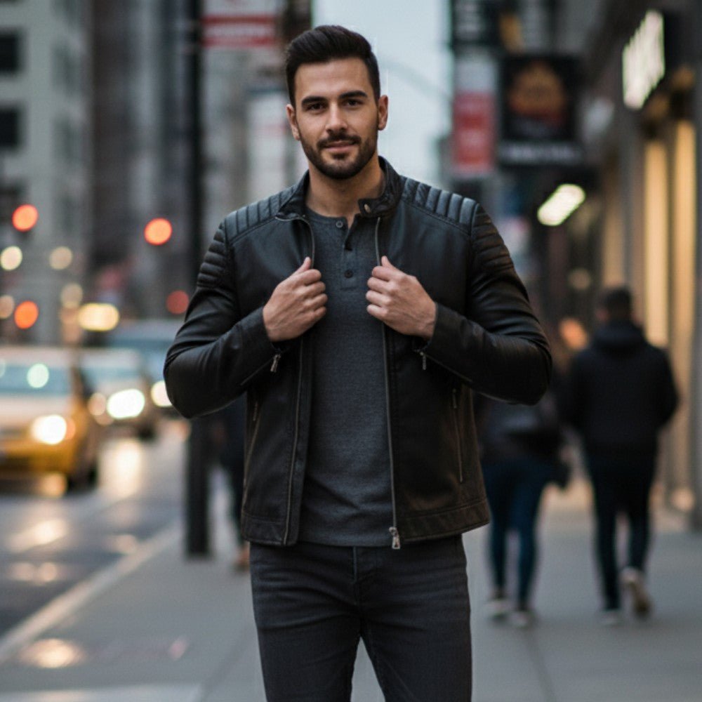 Timeless Fit Leather Biker Jacket - OutfitLondon