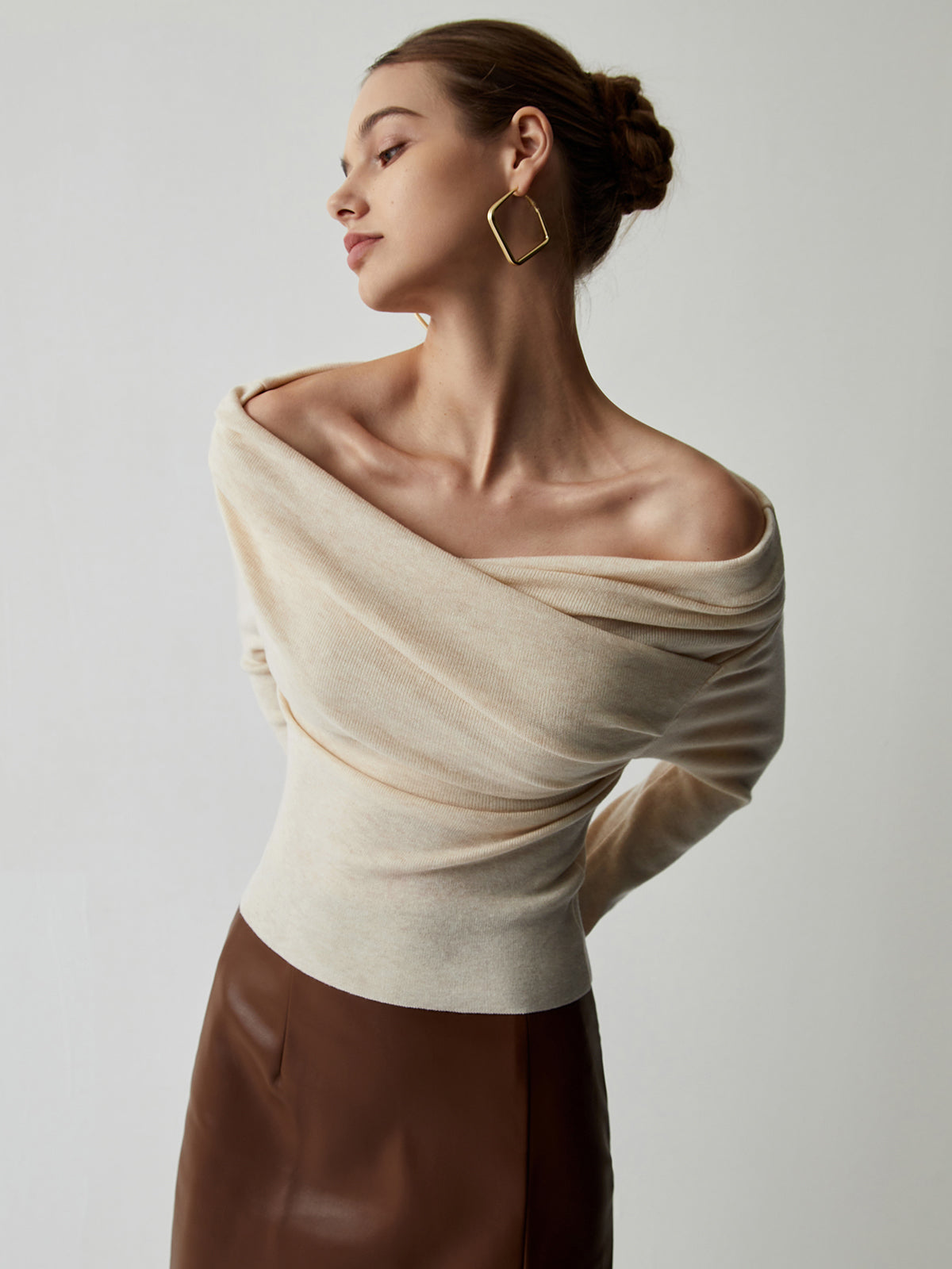 Cozy Open Shoulder Sweater Top - OutfitLondon