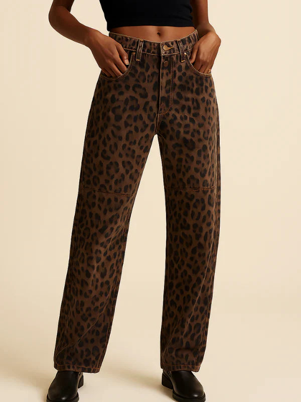 Fashionable Women's High Waisted Leopard Pants - OutfitLondon