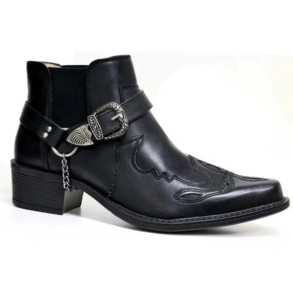 Rugged Western Boots for Men with Buckle Strap