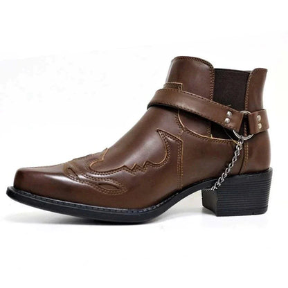 Rugged Western Boots for Men with Buckle Strap - OutfitLondon