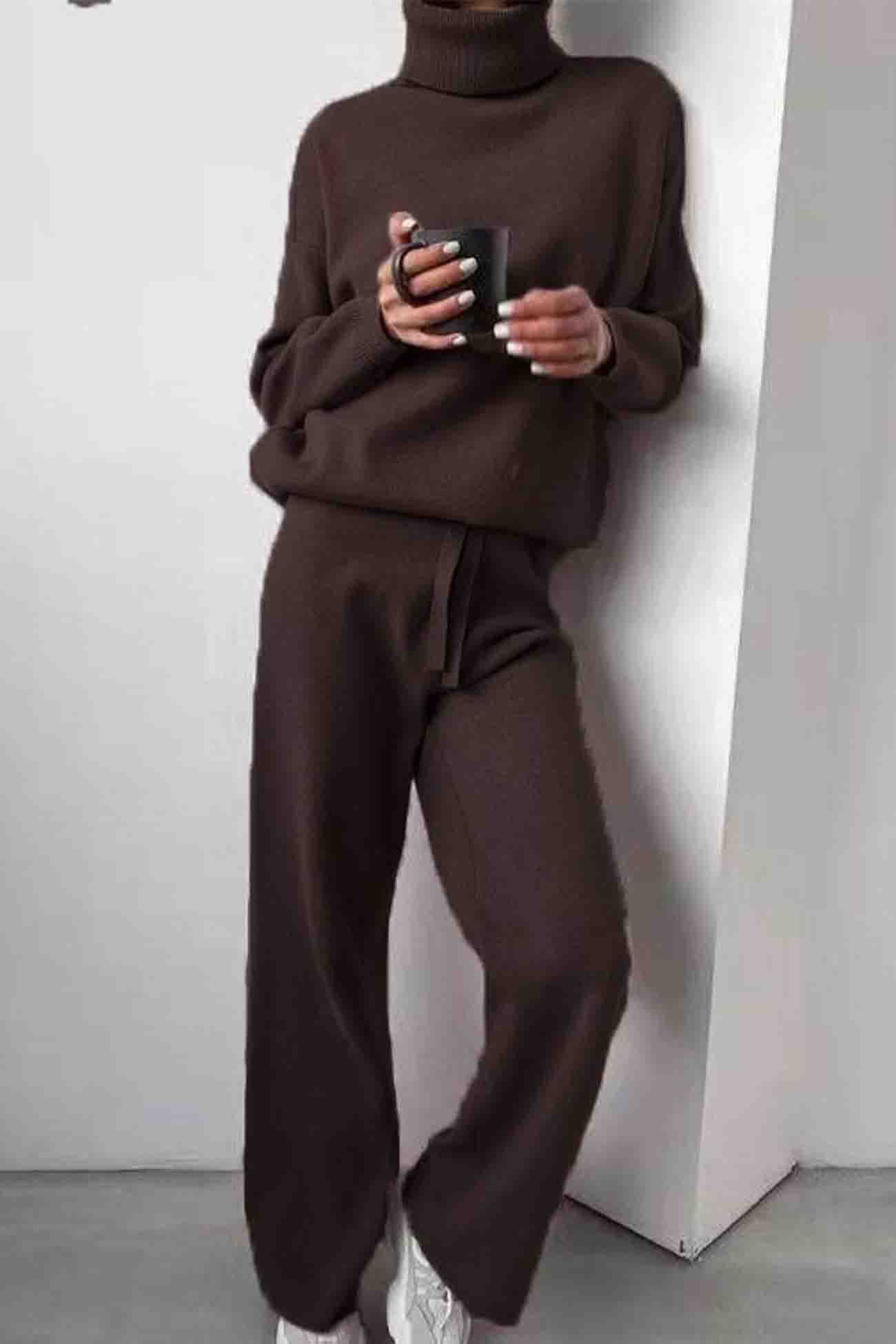 Soft Women's Sweater Turtleneck Top and Pant Set