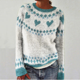 Cozy Heart Pattern Pullover Sweater - OutfitLondon