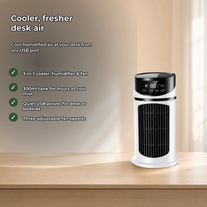 Personal 3-in-1 USB Desk Air Cooler, Humidifier & Fan