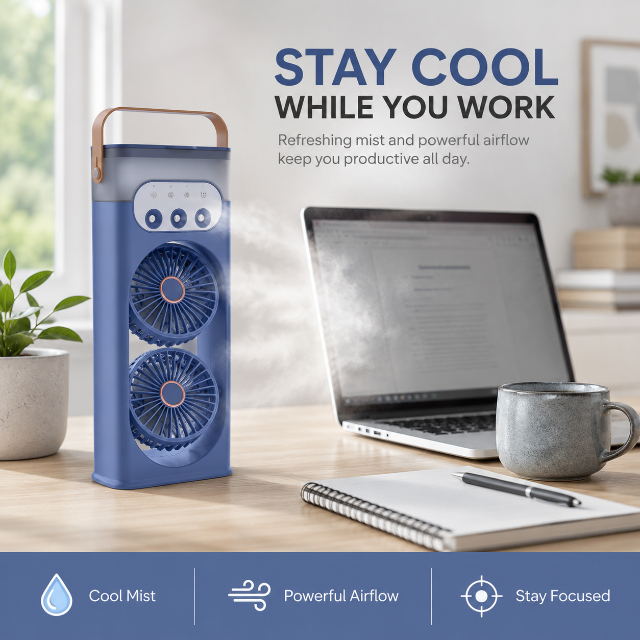 Compact Personal Cooling Tower Fan with Humidifier