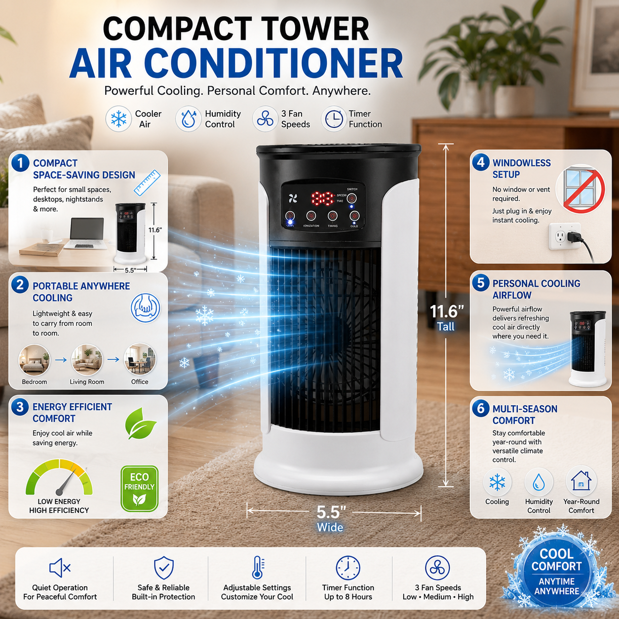 Portable Air Conditioner - Energy Efficient & Compact Room Cooler