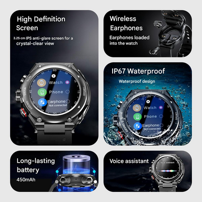Advanced Smartwatch with Integrated Bluetooth Earbuds