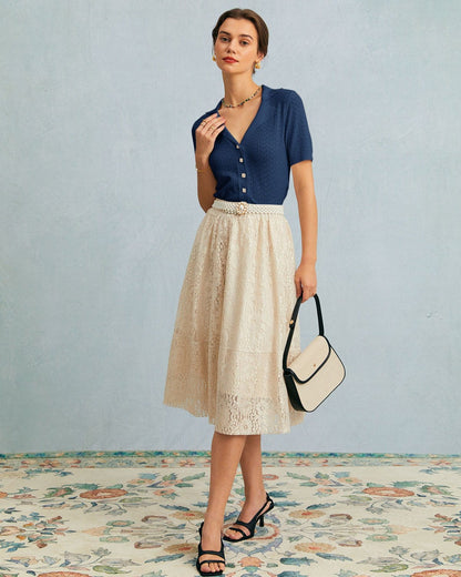 Cora | Slim Fit Collared Pointelle Knit Holiday Top